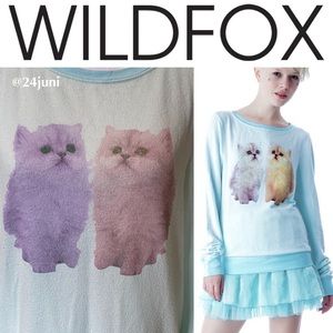 Wildfox Magical Cats Shirt Top Sweatshirt Small Jumper Bleached Aqua